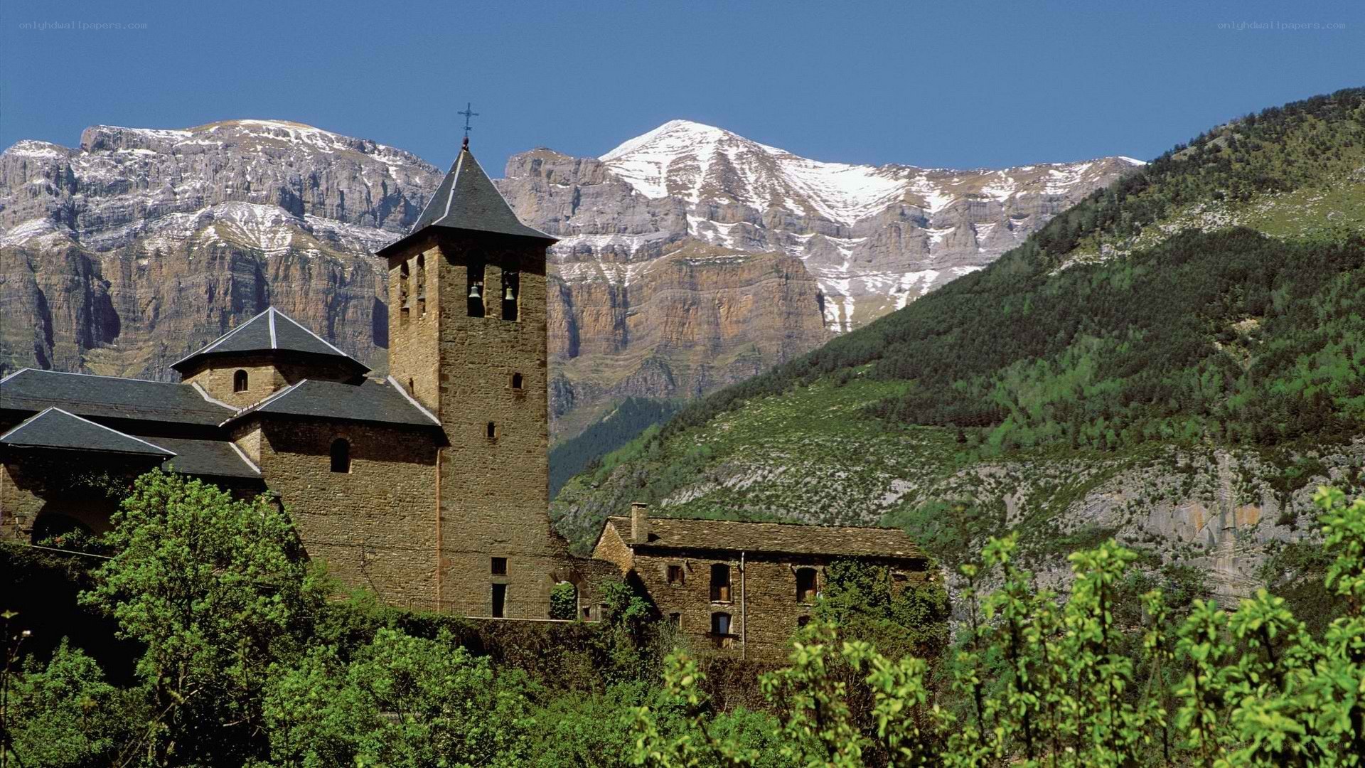 Church in mountain valley