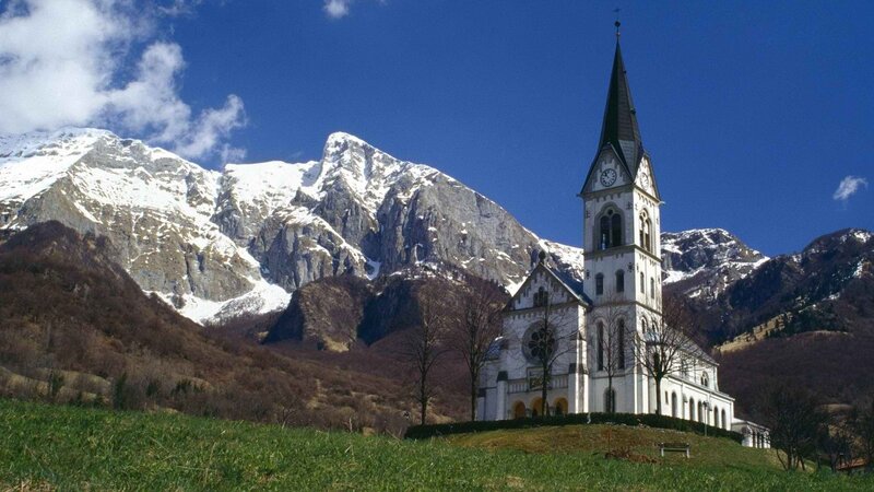 Church in mountain valley