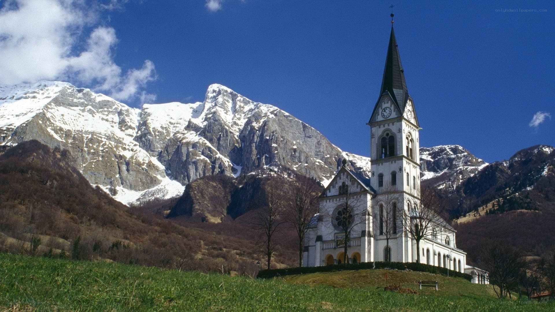Church in mountain valley