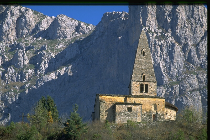 Church in mountain valley