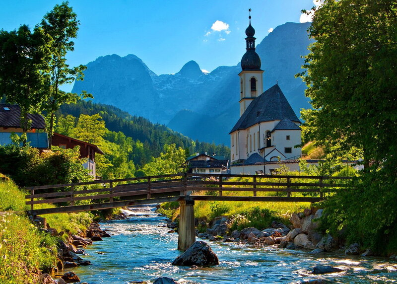 Church in Mountain Valley — Blue, Serene, Afternoon