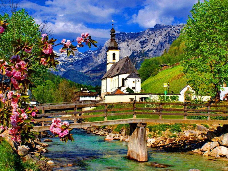 Church in Mountain Valley — Blue, Serene