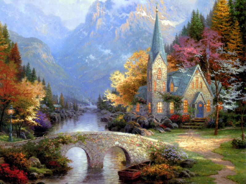 Church in Mountain Valley — Blue