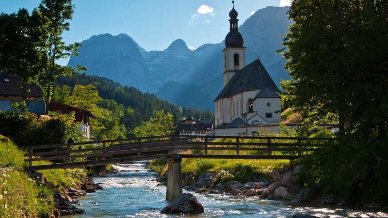 Church in Mountain Valley — Green, Serene, Afternoon, Photograph, River