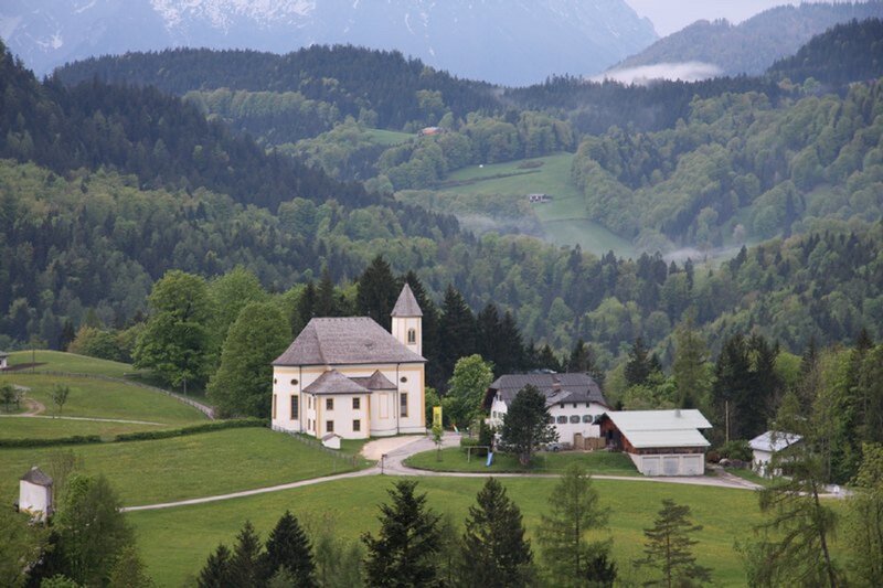 Church in Mountain Valley — Green, Serene