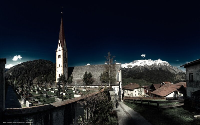 Church in Mountain Village — Blue, Dramatic