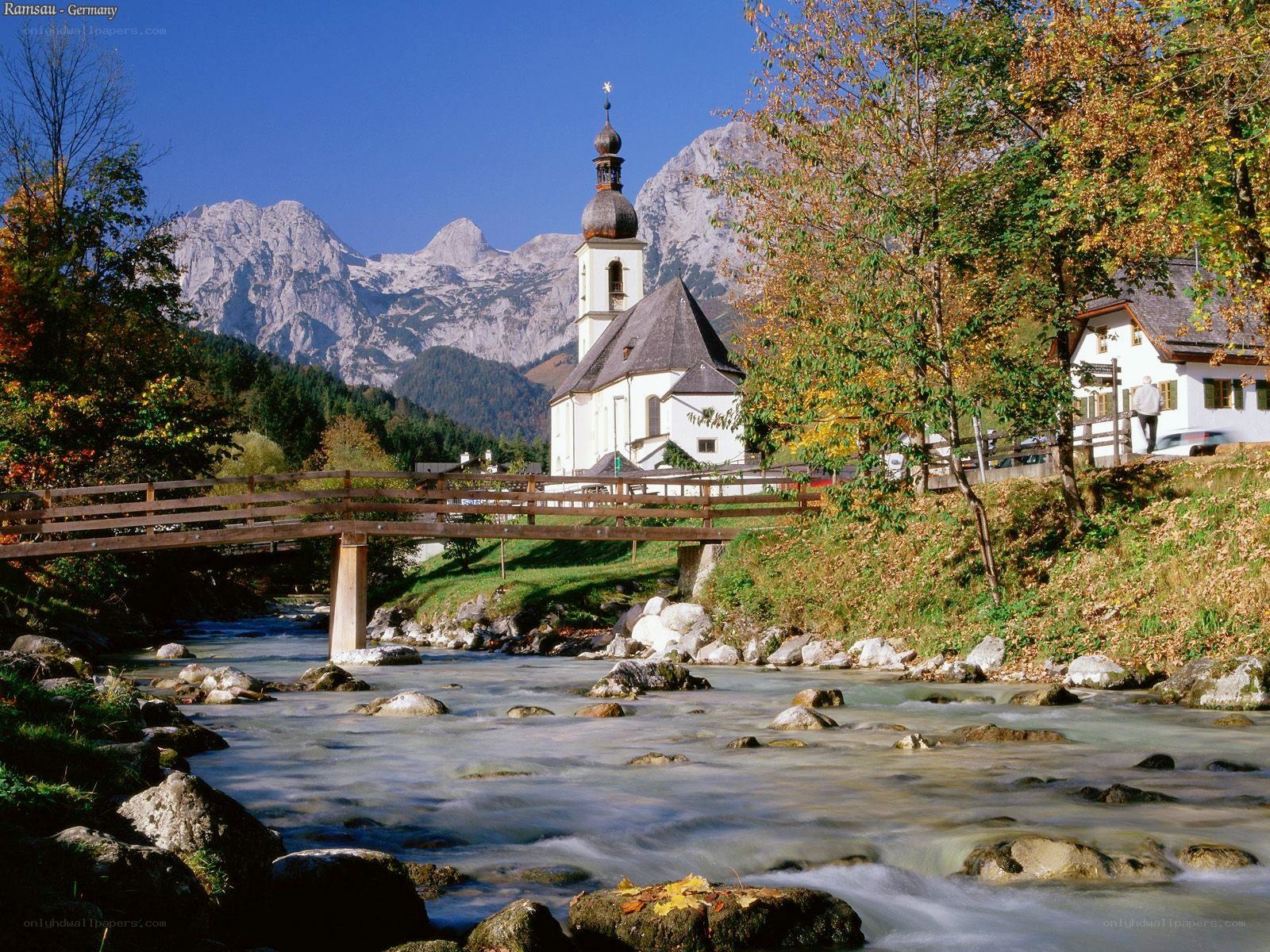 Church in Ramsau with mountains