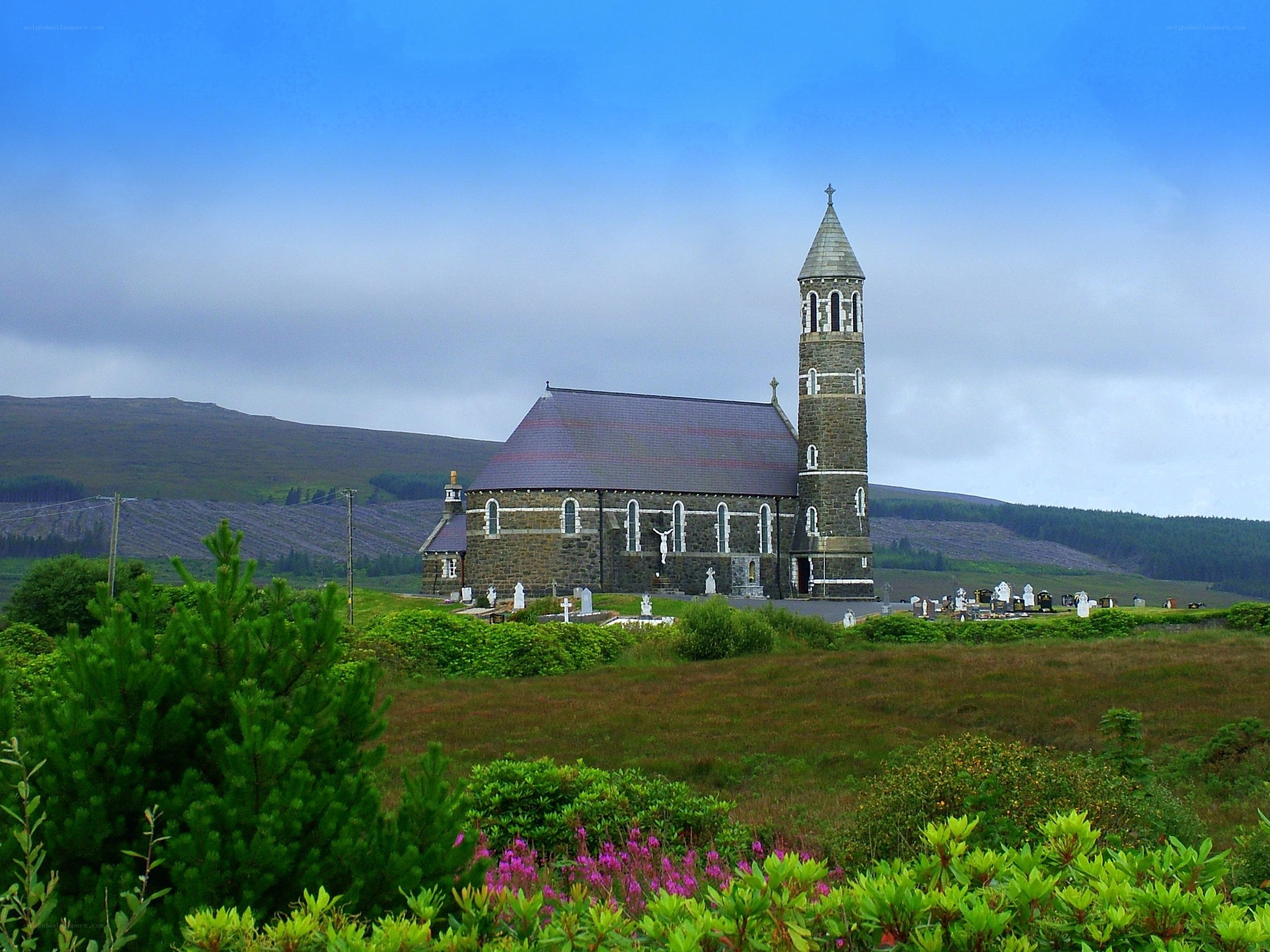 Church in rural landscape
