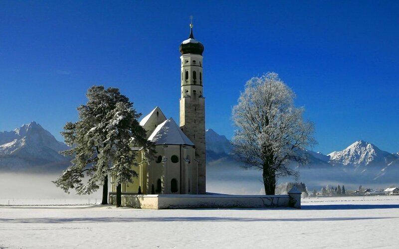 Church in Snowy Landscape — Blue, Serene, Winter
