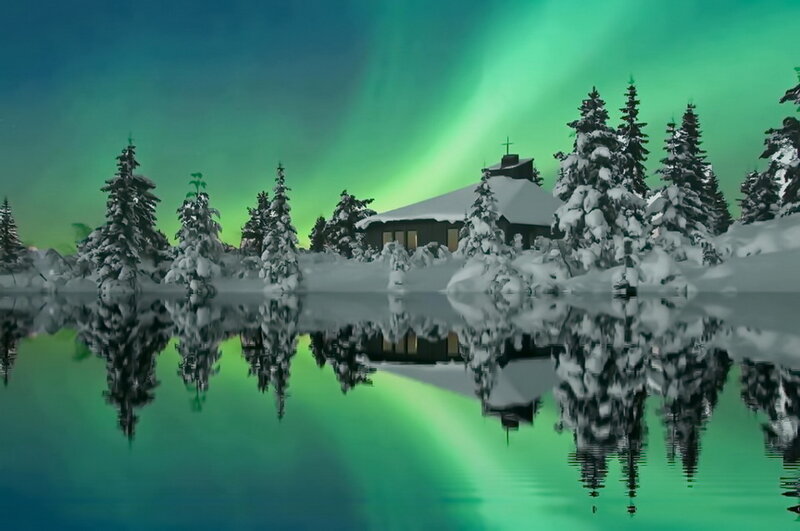 Church in Snowy Landscape — Green