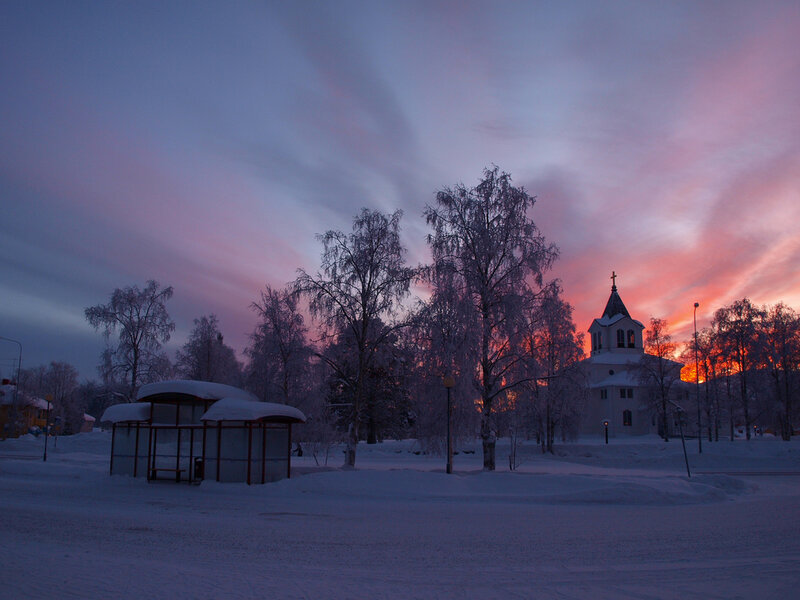 Church in Snowy Landscape — Purple