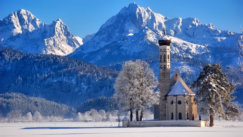 Church in Snowy Mountains — White, Serene