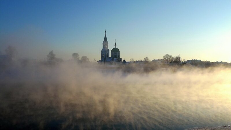 Church in Winter Fog — Blue