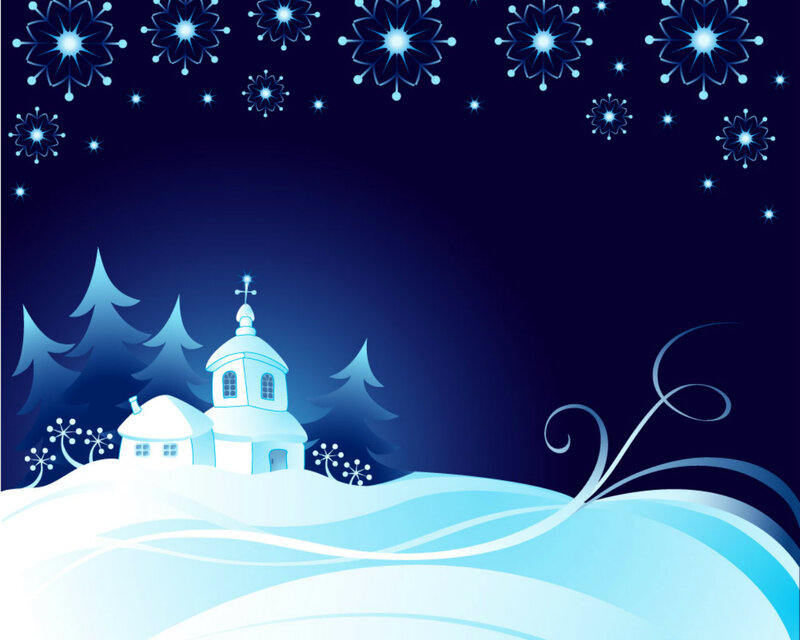 Church in Winter Landscape — Blue