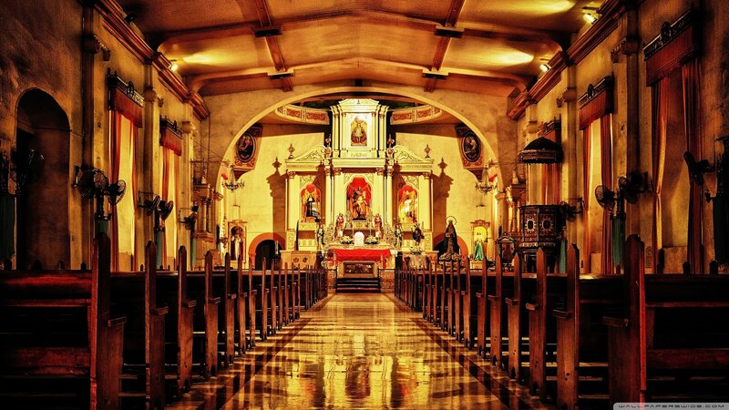 Church Interior with Altar — Gold, Dramatic