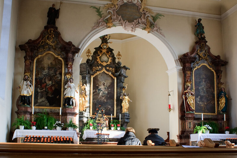Church Interior with Altars