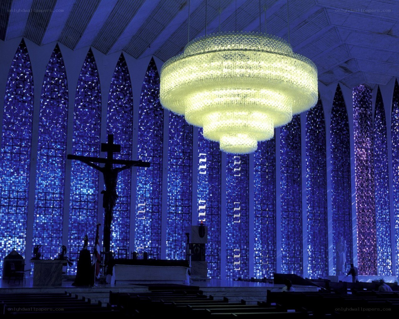 Church interior with chandelier