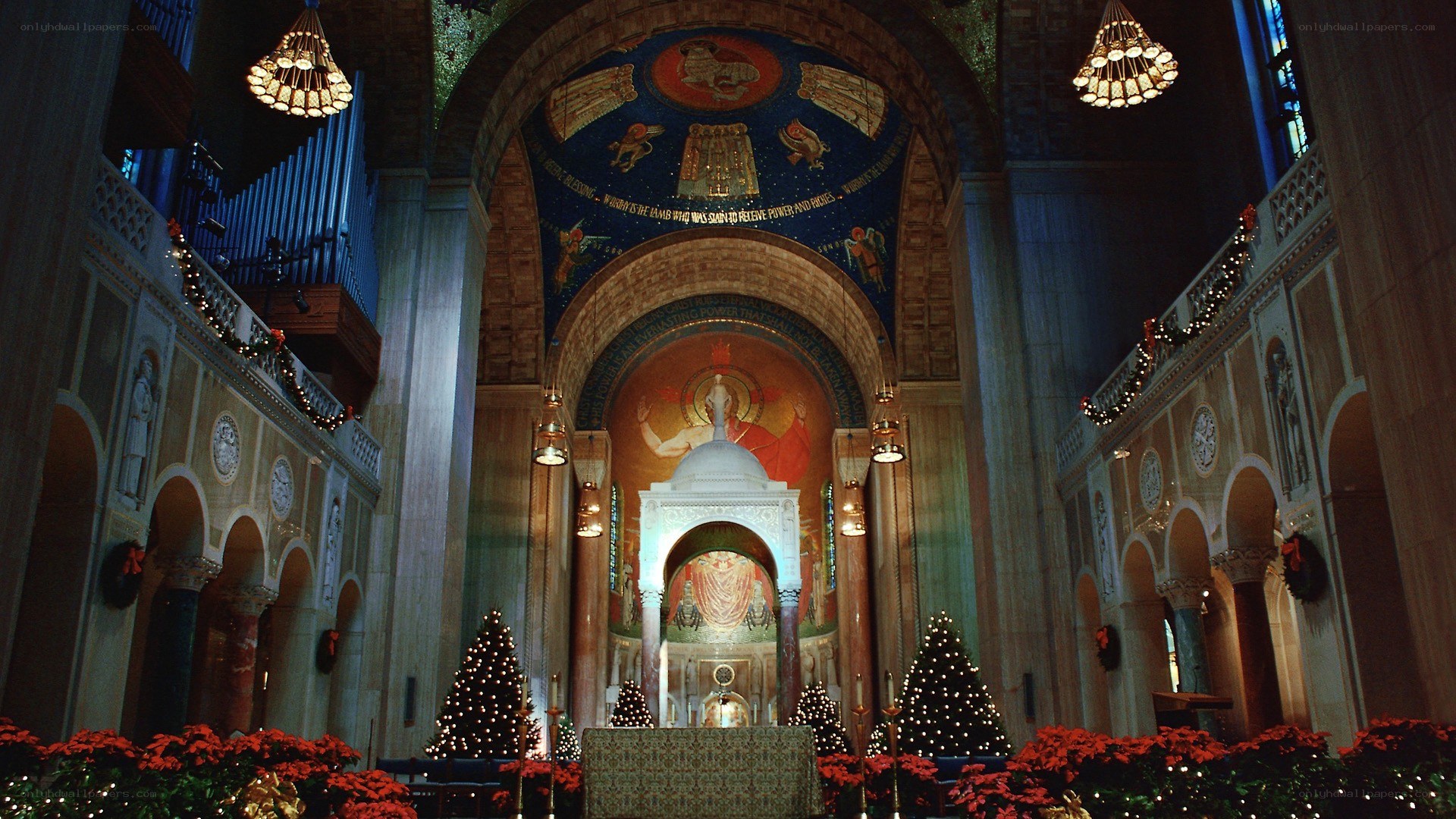 Church interior with Christmas decorations