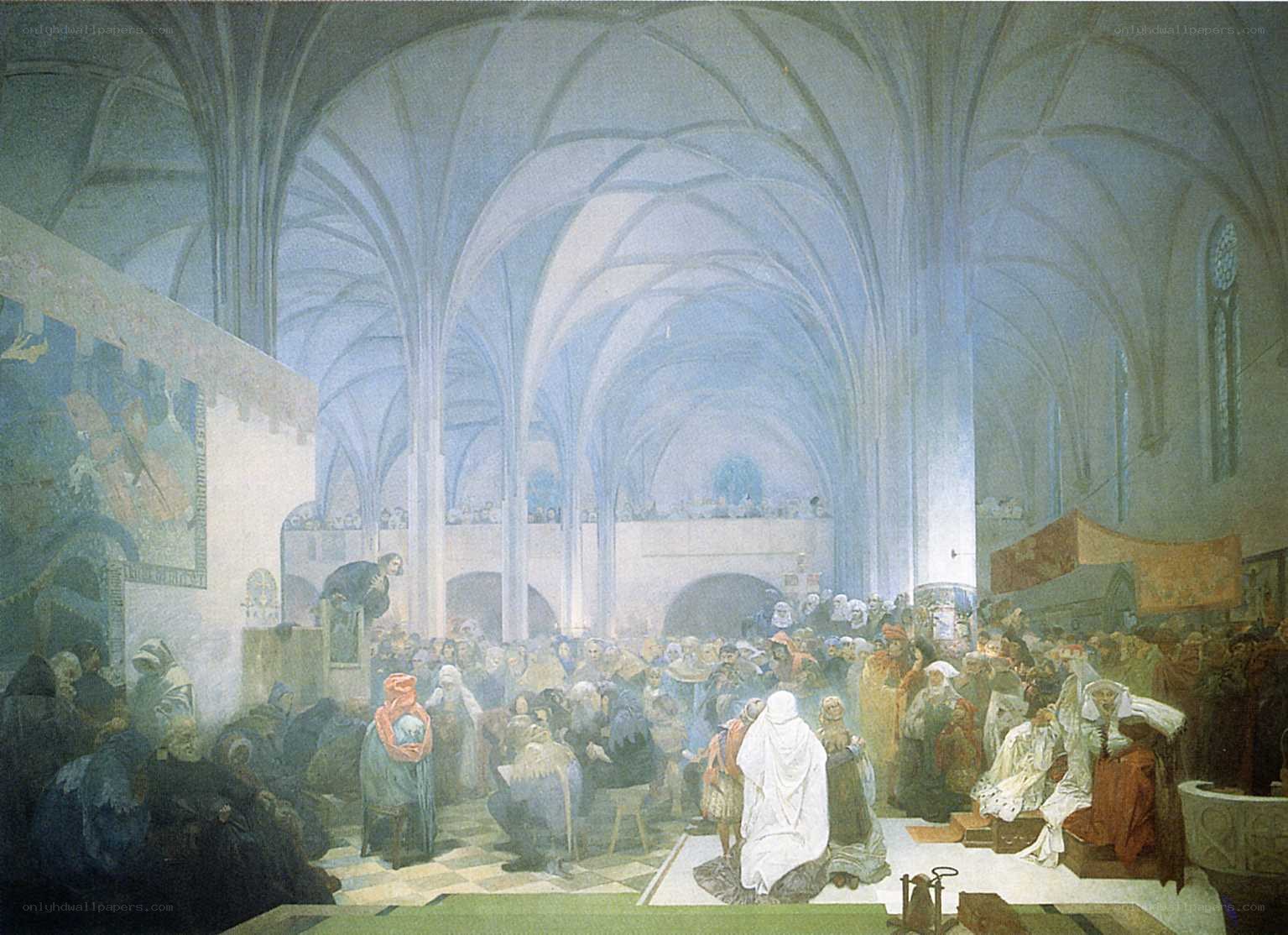 Church interior with congregation