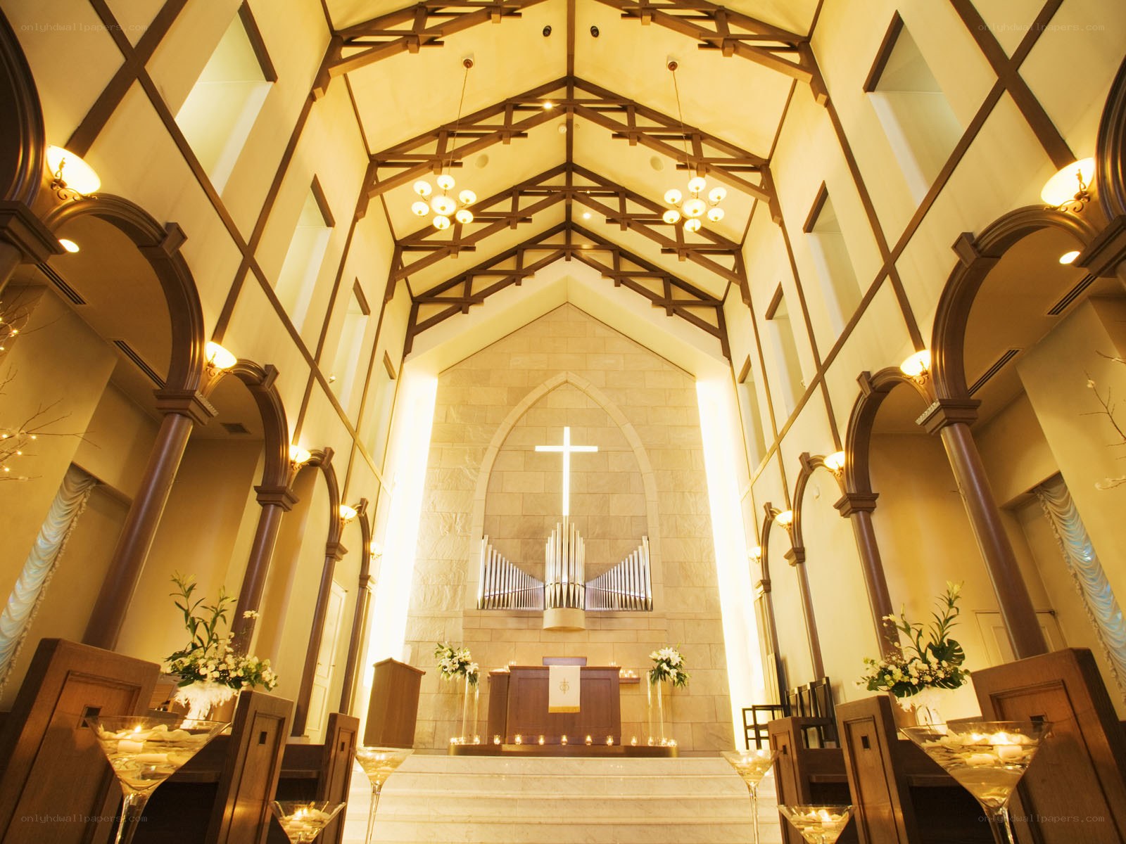 Church interior with cross