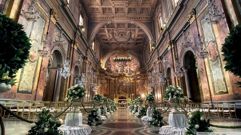 Church Interior with Flowers