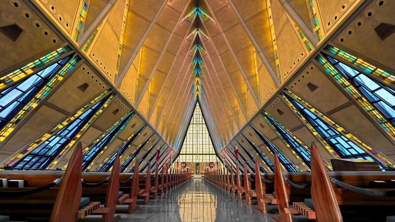 Church Interior with Pews — Gold