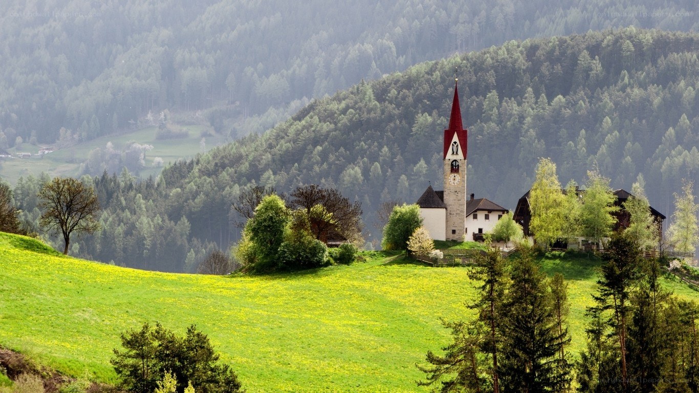 Church on a green hillside