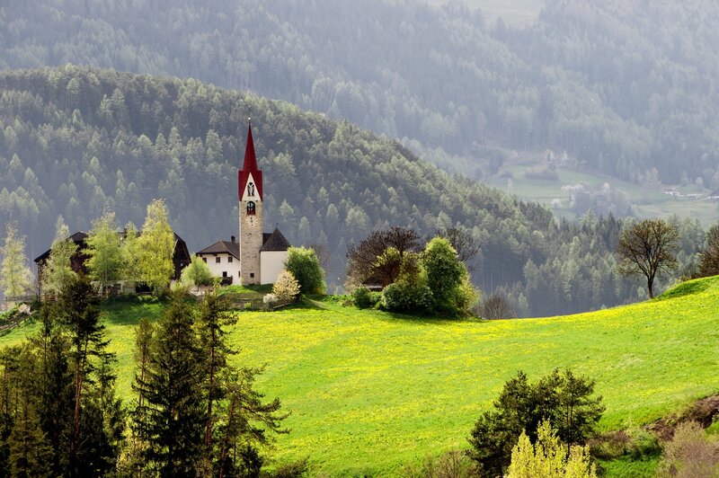 Church on a green hillside
