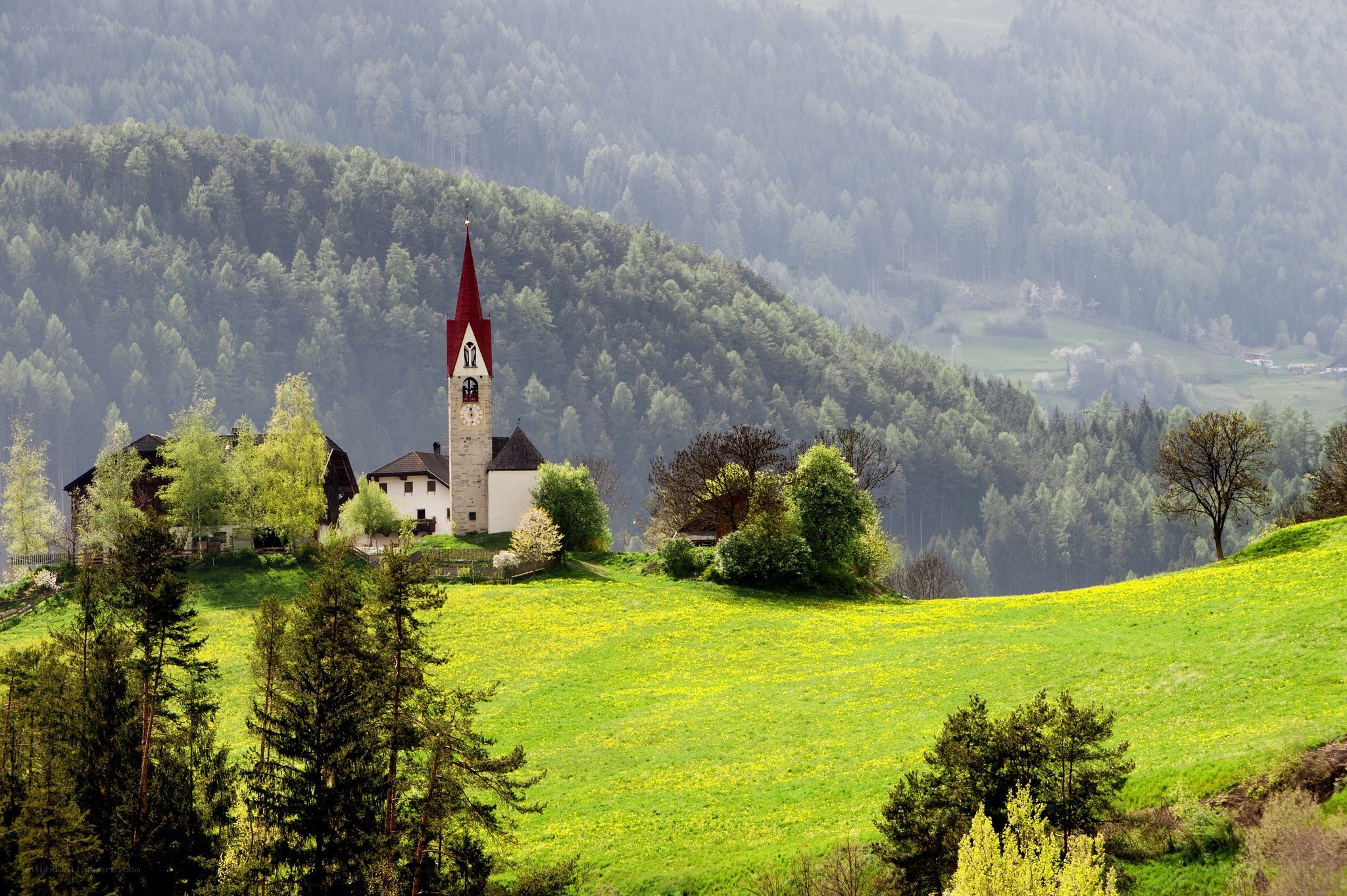 Church on a green hillside
