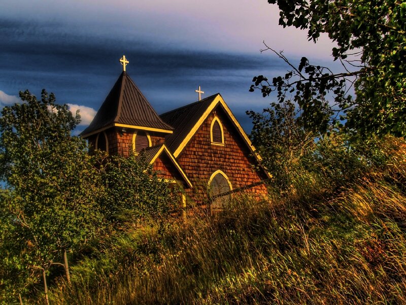 Church on a hill at dusk