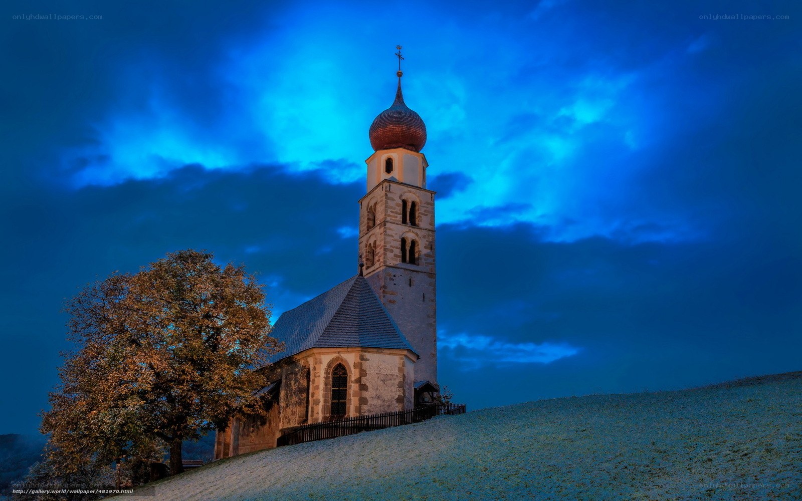 Church on a hill at dusk