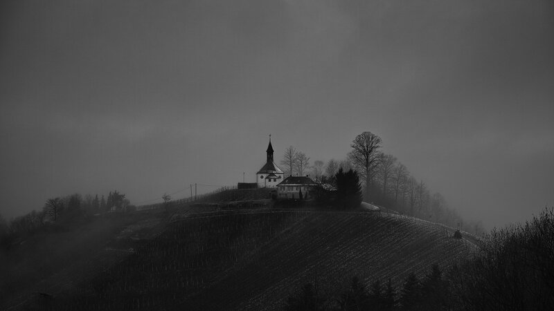 Church on a Hill — Black, Somber