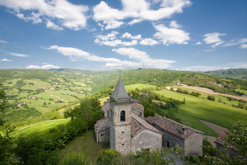 Church on a Hill — Green, Serene, Afternoon, Photograph, Hills