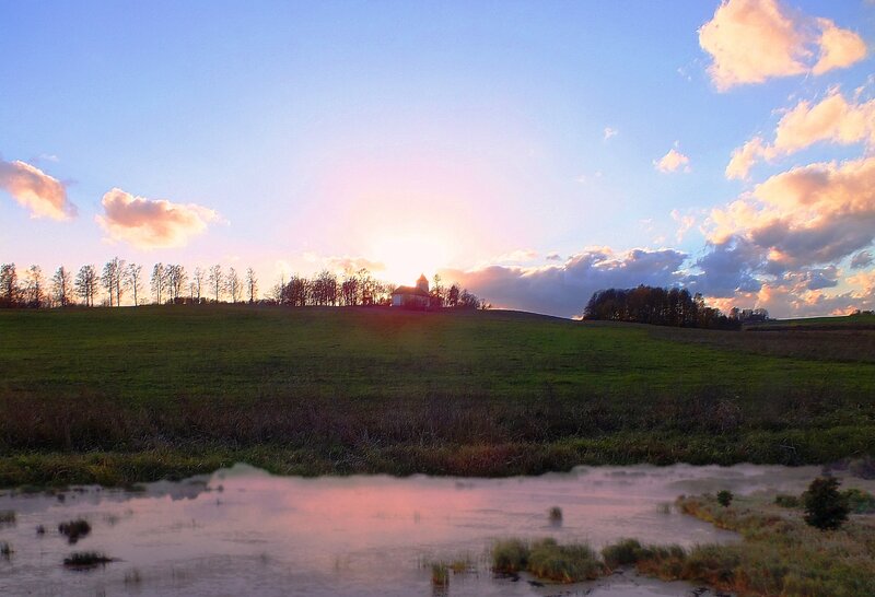 Church on a Hill — Green, Serene, Sunset