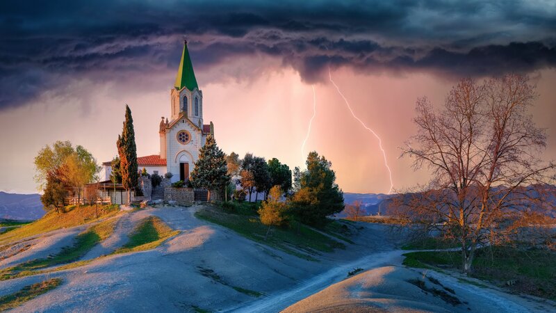 Church on a Hill — Purple, Dramatic