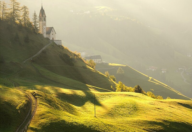 Church on a Hillside — Green, Serene, Morning