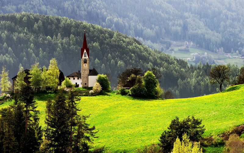 Church on a Hillside — Green, Serene, Spring