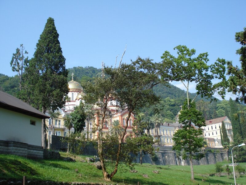Church on a hillside with trees