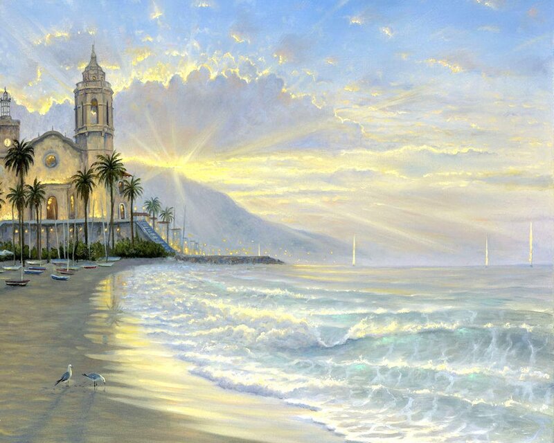 Church on Beach at Sunrise — Blue