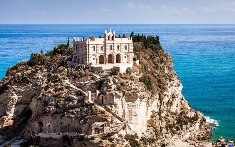 Church on Coastal Cliff — Blue, Serene, Afternoon