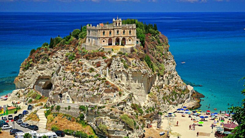 Church on Coastal Cliff — Blue