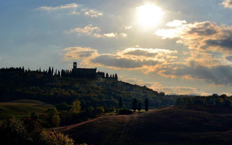 Church on Hill at Sunset — Blue