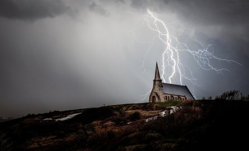 Church on Hill During Storm