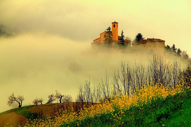 Church on Hill in Fog
