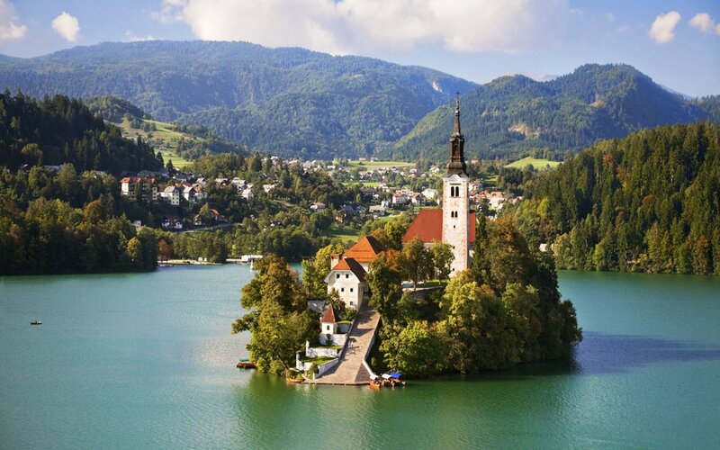 Church on Island in Lake — Green, Serene, Afternoon