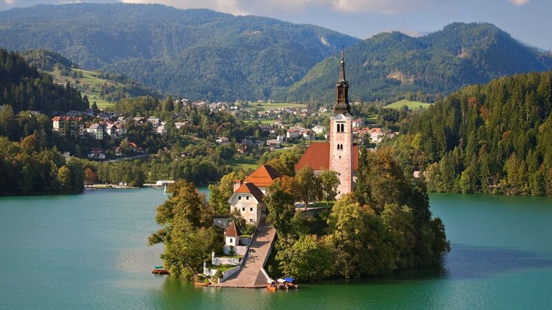 Church on Island in Lake — Green