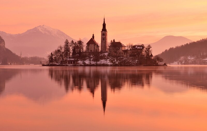 Church on Island in Lake — Orange