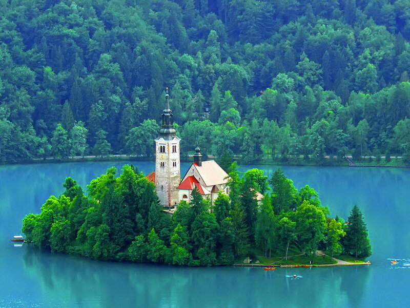 Church on Island in Lake