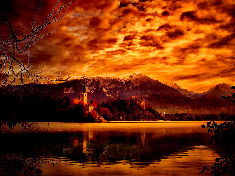 Church on Lake Island — Orange