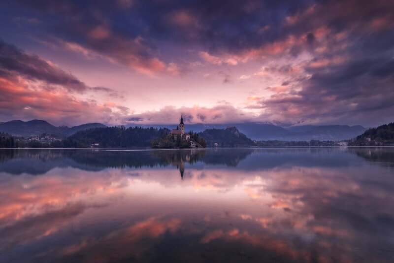Church on Lake Island — Purple